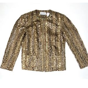 Alfred Dunner Jacket Women's 6P Tan Brown Snake Skin Look Foiled Full Zip